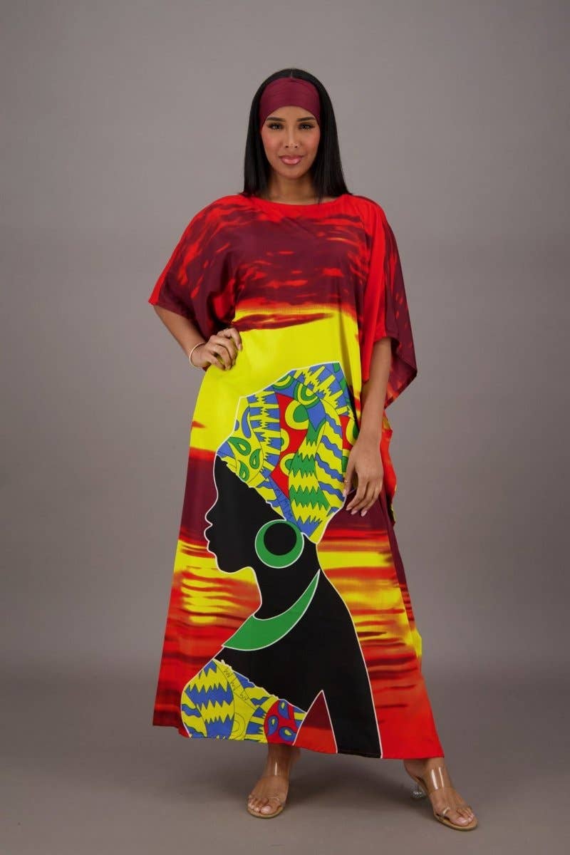 Vibrant Sunset African Print Kaftan KAF-42201: Single Color / One Size Fits Most