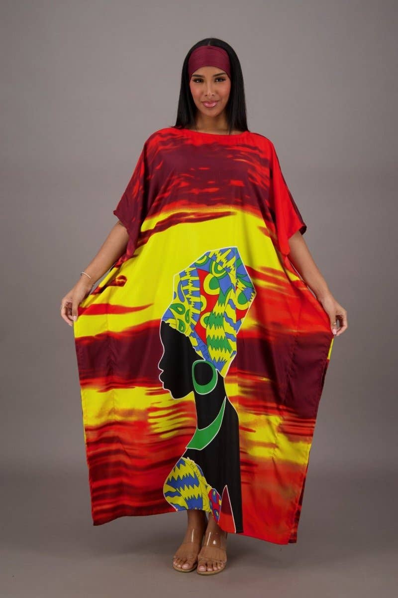 Vibrant Sunset African Print Kaftan KAF-42201: Single Color / One Size Fits Most