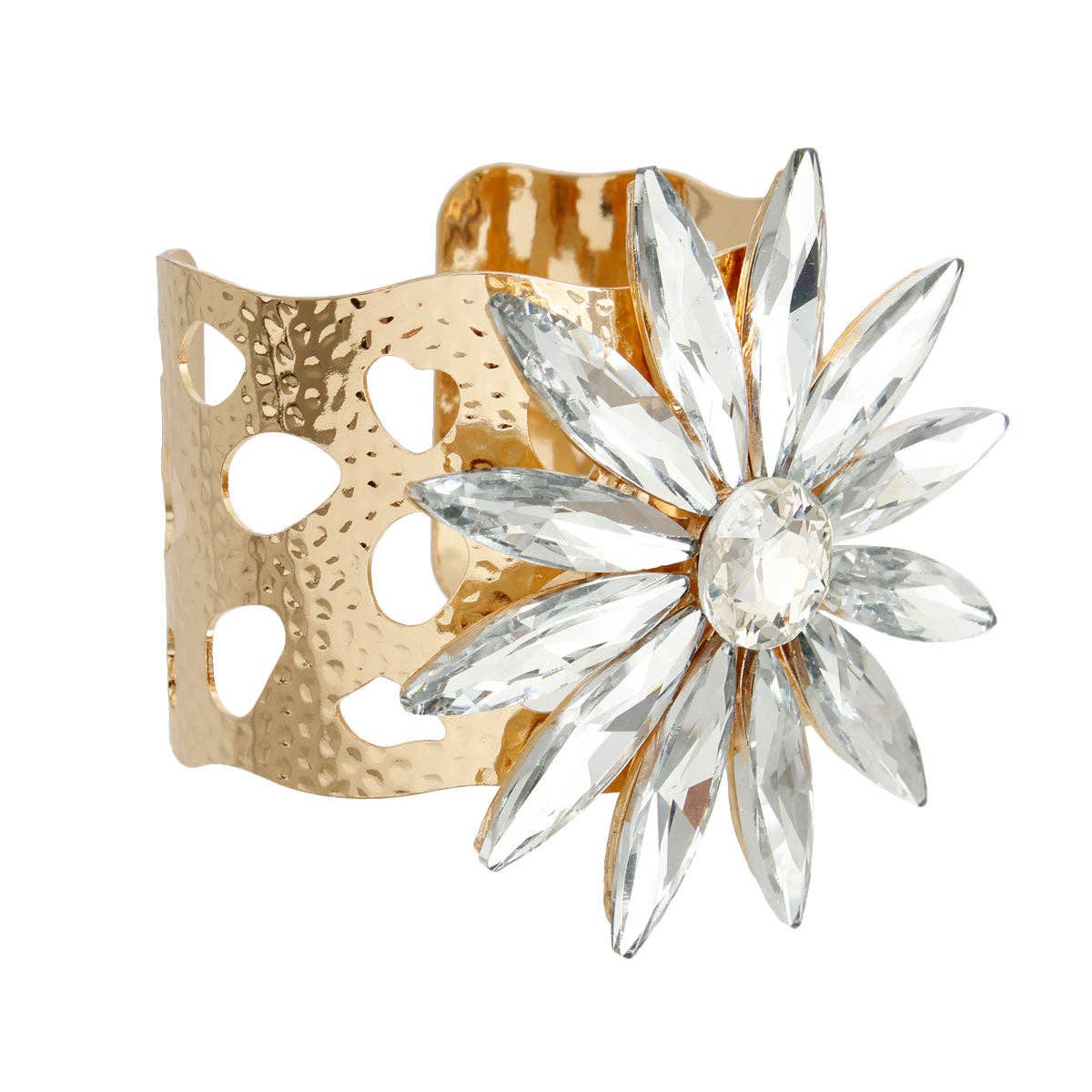 Gold Flower Open Cuff: Adjustable / Clear / Gold